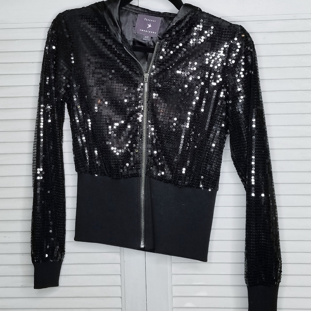 Forever 21 Sequin Crop Zip Hoodie Jacket